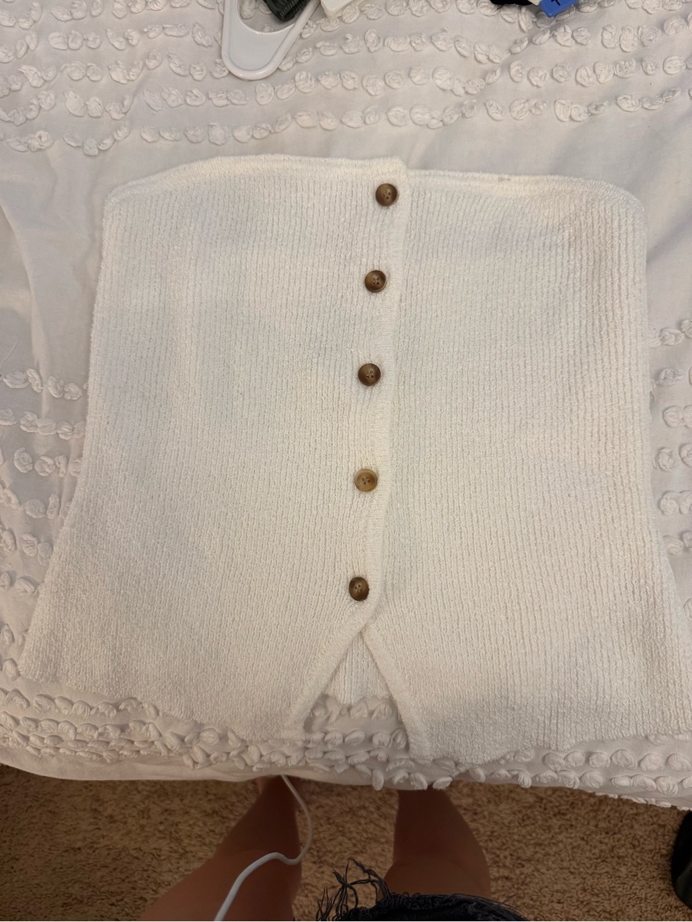 Ivory Knit Button-Front Crop Top